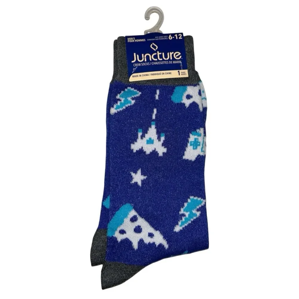 1x Juncture Mens Crew Socks Spaceship Size 6-12